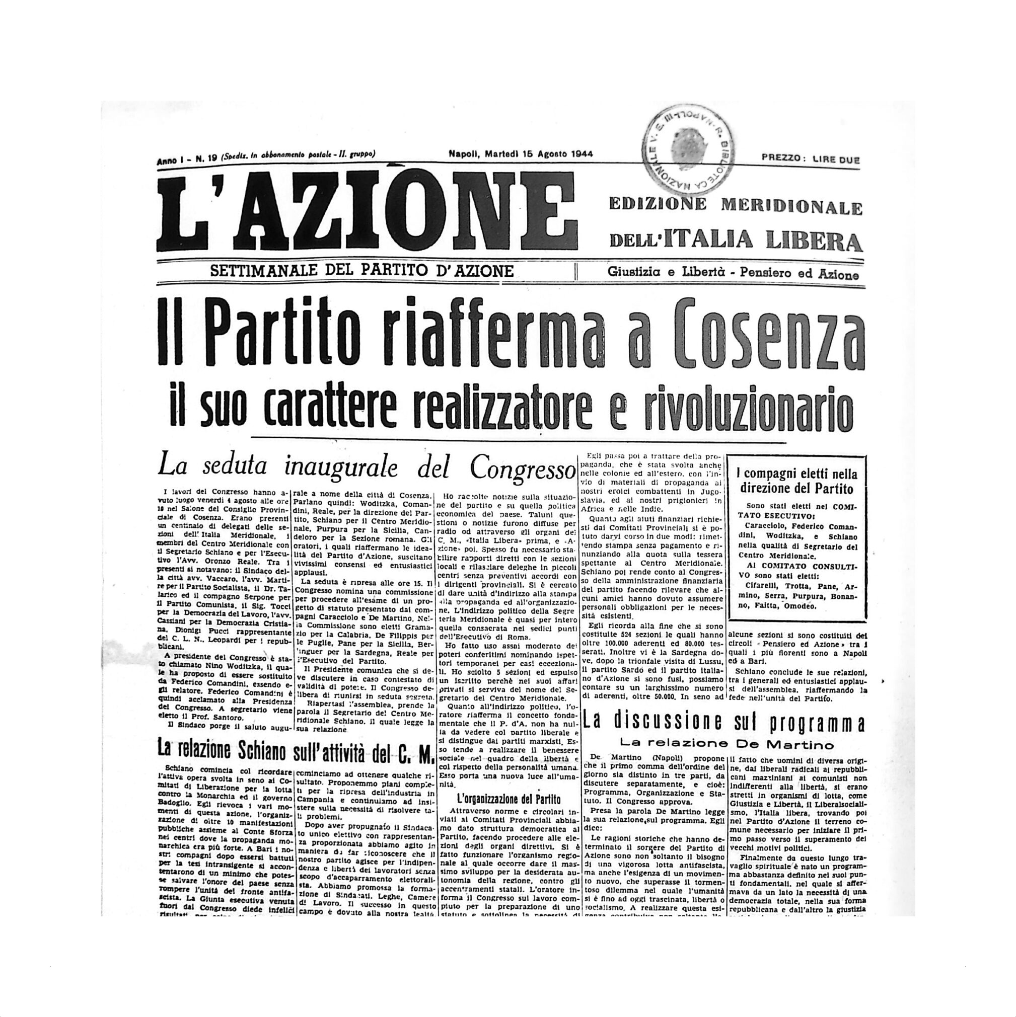 Partito d’Azione, 80 anni fa a Cosenza il primo congresso nazionale