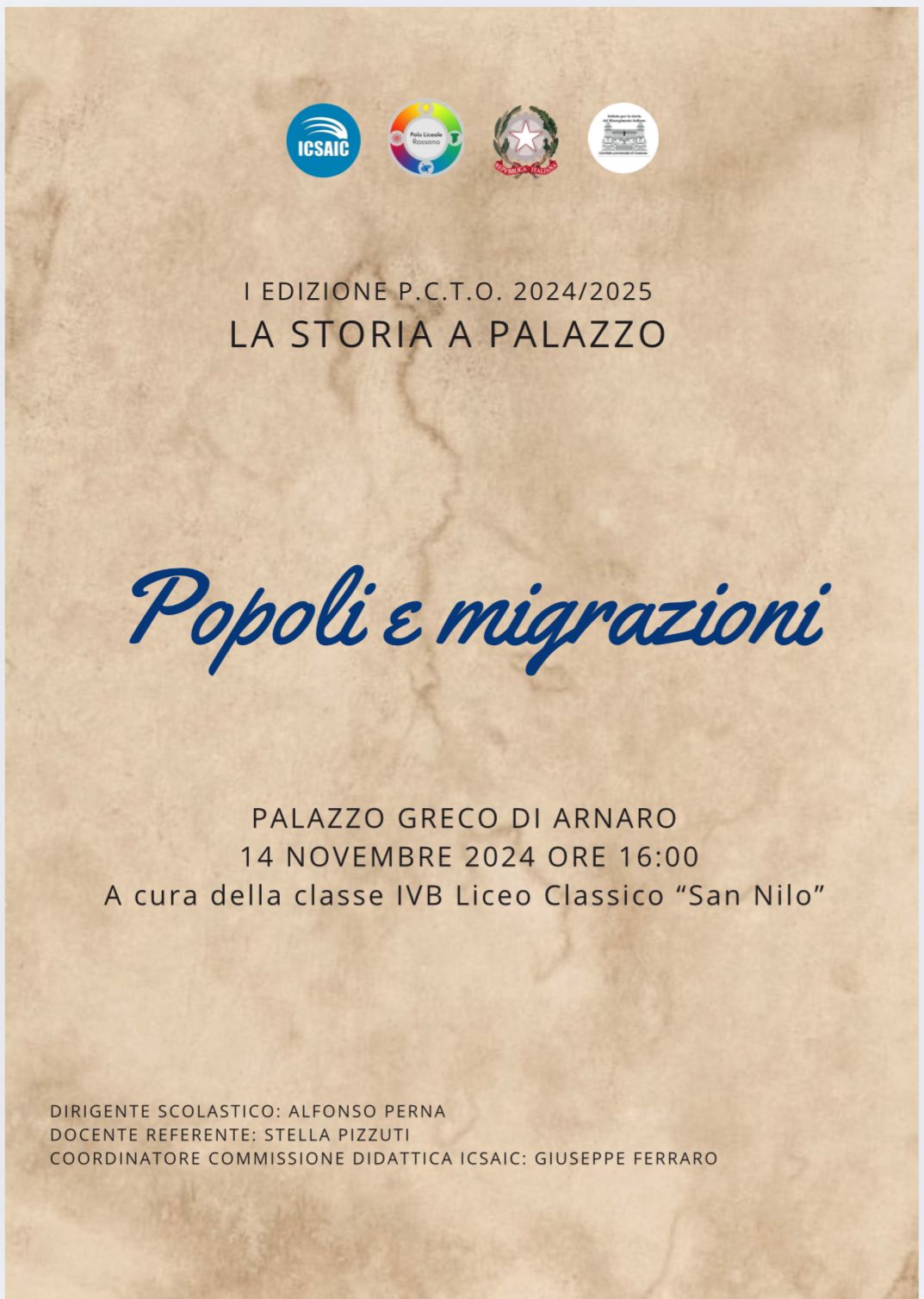 Popoli e migrazioni per “La storia a palazzo” ideata dall’ICSAIC e dal San Nilo di Rossano