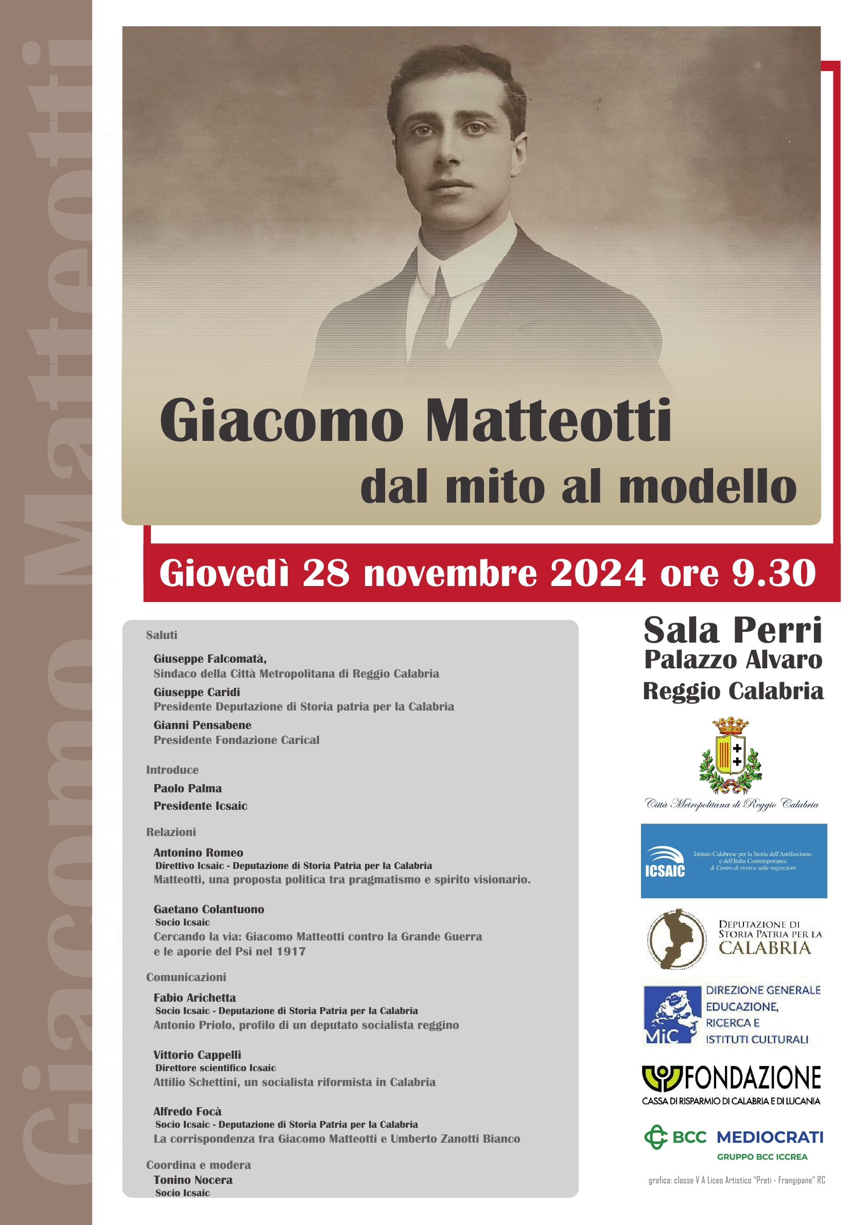 “Matteotti dal mito al modello”: convegno ICSAIC a Reggio C. per il centenario